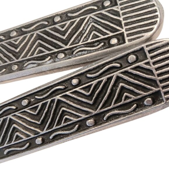 Wilton Armetale Pewter Serving Utensils Spoon & Fork Black & Silver Aztec Design - Picture 8 of 9